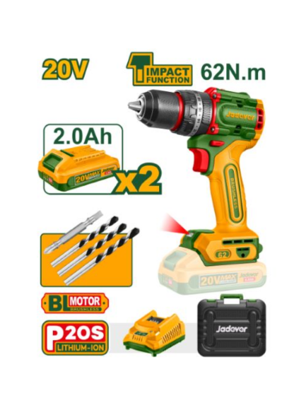 TALADRO PERCUTOR 13MM BL. 62NM 2X BAT. 20V 2AH (COMPACT)