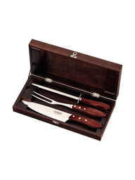 [5145] JUEGO P/ ASADO 4PZAS CHURRASCO CEREZO CAJA MADERA TRAMONTINA